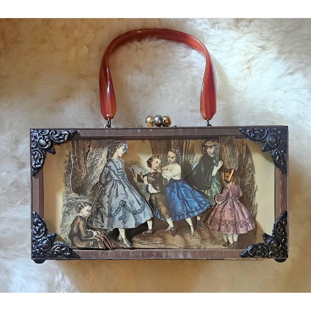 Vintage Wooden 3D  Decoupage Decorative Keepsake Box Purse 1960s/70's